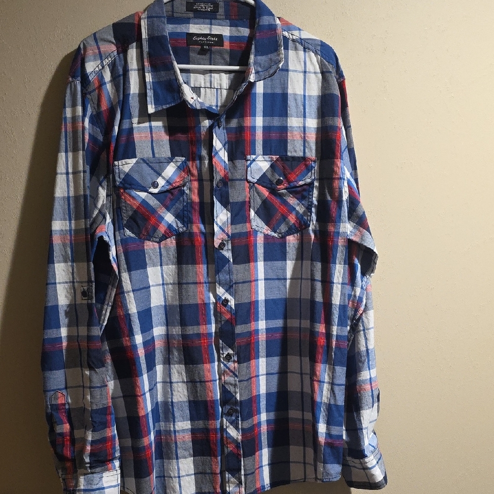 Eighty Eight Platinum Mens Blue and Red Checkered Shirt XXL